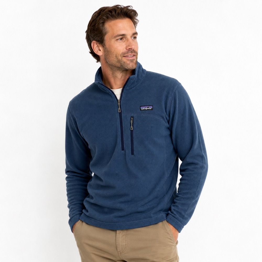 Patagonia R1 Quarter-Zip Pullover Waffle Fleece Blue Men's XL